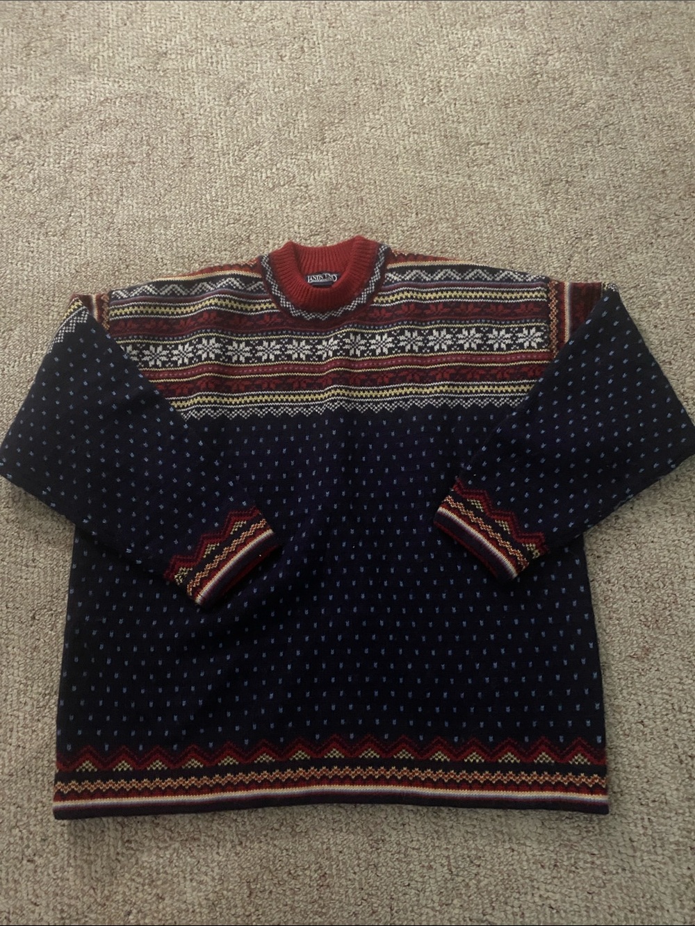 100% Wool Women’s XL Vintage Lands' End Fair Isle Crewneck Sweater